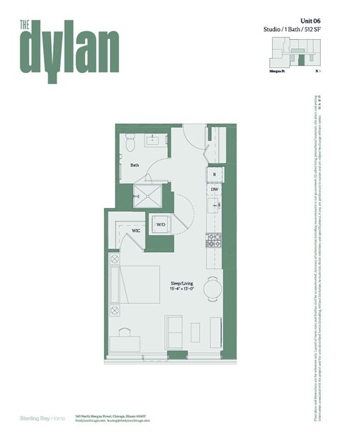 Floor plan for studio, 1 bath, 581 sqft